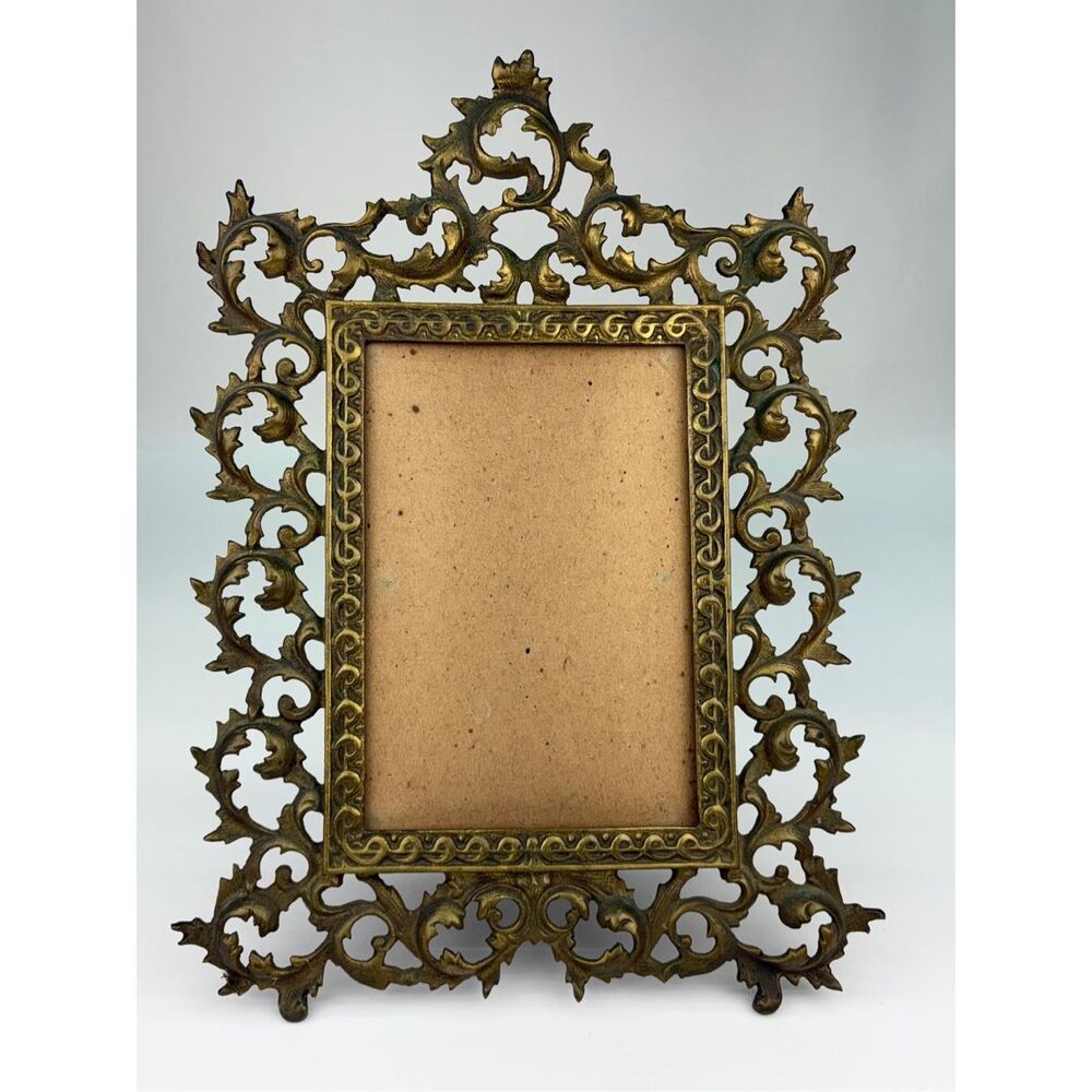 Vtg Virginia Metalcrafters Art Nouveau Solid Brass Picture Frame Easel Back Larg